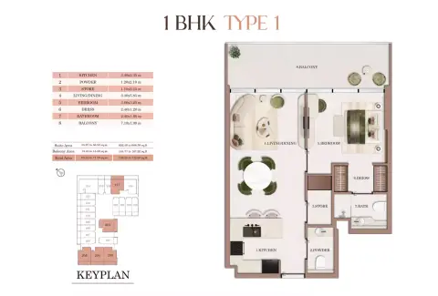 Havencia: Floor plan Type 1, 748 sq ft