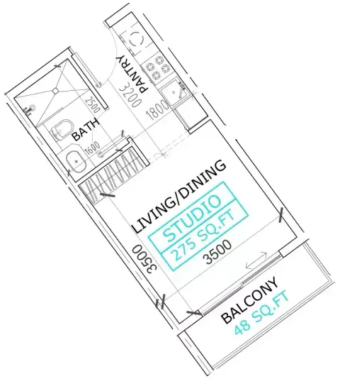 Canterbury Waterfront: Floor plan Type 1, 323 sq ft