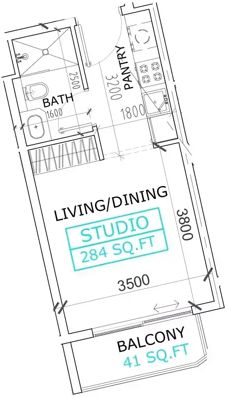 Canterbury Waterfront: Floor plan Type 2, 325 sq ft
