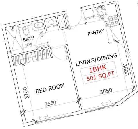 Canterbury Waterfront: Floor plan Type 1, 501 sq ft