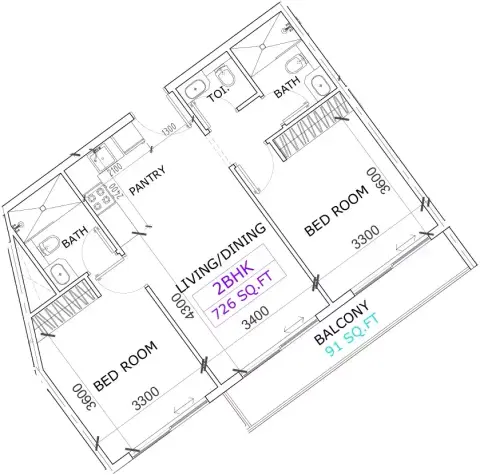 Canterbury Waterfront: Floor plan Type 1, 817 sq ft