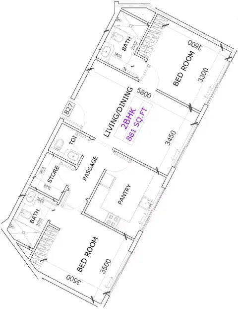 Canterbury Waterfront: Floor plan Type 8, 881 sq ft