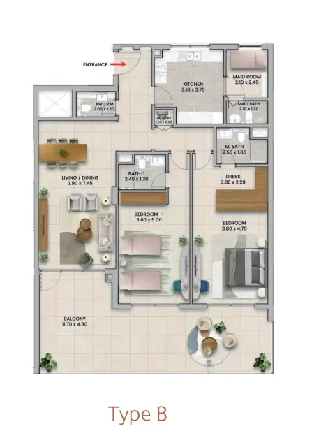 Azha Al Aamra Residences: Floor plan Type B