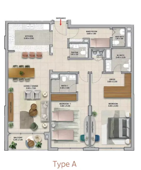 Azha Al Aamra Residences: Floor plan Type A