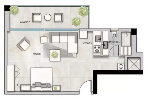 Glam Residence: Планировка Type A, 597 sq ft