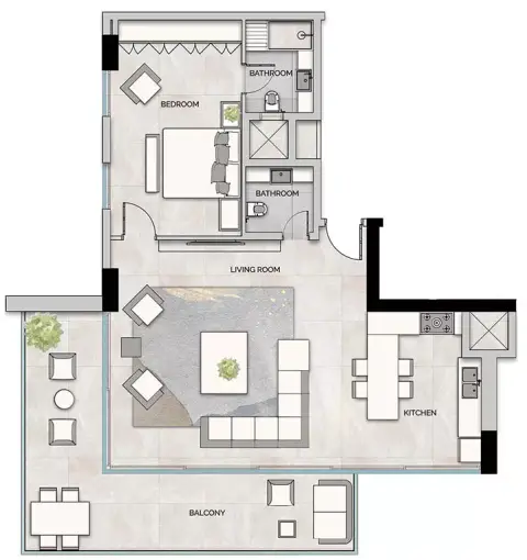 Glam Residence: Планировка Type B, 1,199 sq ft