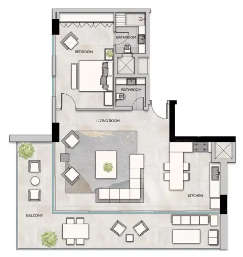 Glam Residence: Планировка Type A, 1,277 sq ft
