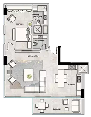 Glam Residence: Планировка Type C, 1,041 sq ft