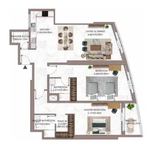 Ajman Pearl Tower: Floor plan Type A, 1,777 sq ft