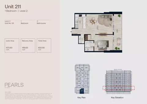 Pearls: Floor plan Type 211, 833 sq ft