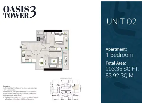 Oasis Tower 3 by GJ: Floor plan Unit 02, 903 sq ft