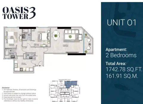 Oasis Tower 3 by GJ: Floor plan Unit 01, 1,742 sq ft