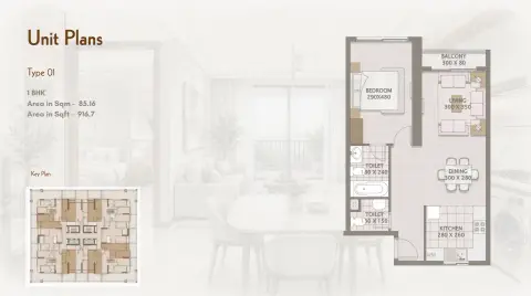 Platinum Heights: Floor plan Type 01, 916 sq ft