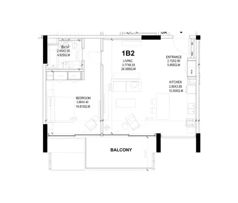 Sealine Residence: Type A, 941 sq ft 户型图