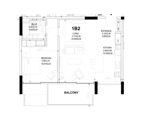 Sealine Residence: Type C, 942 sq ft 户型图