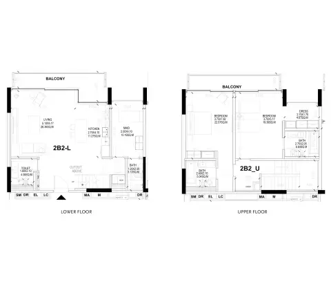 Sealine Residence: Type B, 2,024 sq ft 户型图