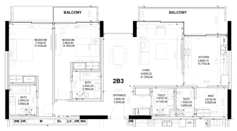Sealine Residence: Type A, 1,774 sq ft 户型图