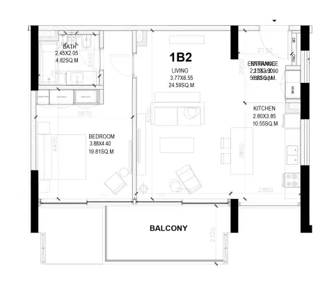Sealine Residence: Type A, 932 sq ft 户型图