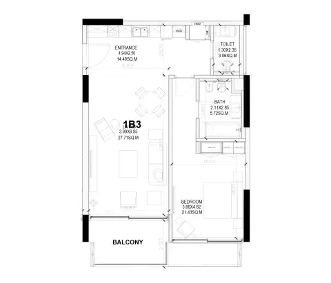 Sealine Residence: Type C, 975 sq ft 户型图
