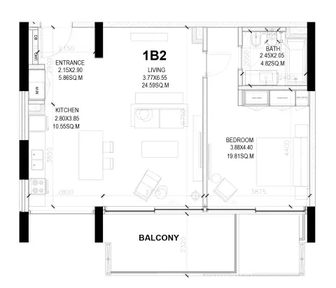 Sealine Residence: Type A, 932 sq ft 户型图