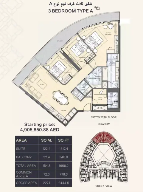 دوسيت تاني ريزيدنسز: مخطط الطابق Type A+Maid, 2,444 sq ft