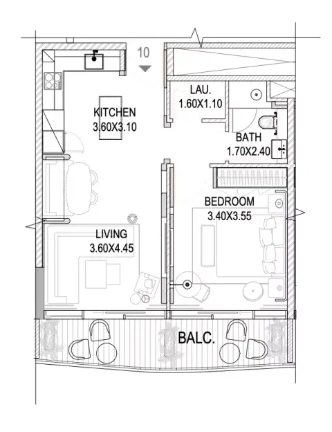 The Pier Residences: Plattegrond Type A6, 690 sq ft