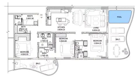 The Pier Residences: Plattegrond Type A2, 1,963 sq ft