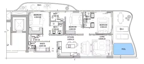 The Pier Residences: Plattegrond Type A1, 1,957 sq ft