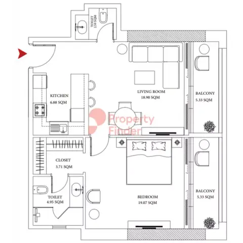 عجمان كريك تاورز: مخطط الطابق Type 10, 1,067 sq ft
