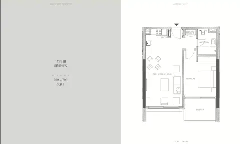 Creekside Residence: Floor plan Type 3, 769 sq ft
