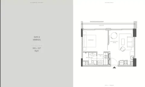 Creekside Residence: Floor plan Type 2, 503 sq ft