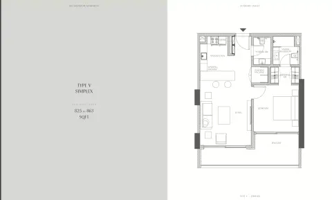 Creekside Residence: Floor plan Type 5, 825 sq ft