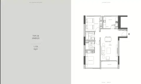 Creekside Residence: Floor plan Type 3, 1,126 sq ft