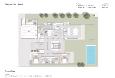 شوبا جزيرة سينيا فلل المرحلة 2: مخطط الطابق Type A, 7,226 sq ft