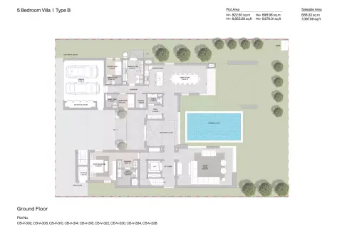 شوبا جزيرة سينيا فلل المرحلة 2: مخطط الطابق Type B, 7,388 sq ft