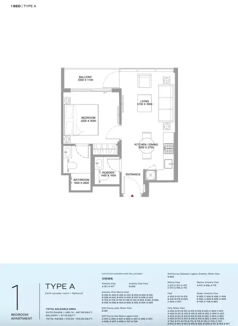 Bayfront Marina Residences: Type A, 510 sq ft 户型图