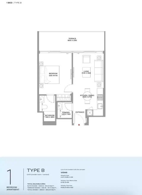 Bayfront Marina Residences: Type B, 658 sq ft 户型图