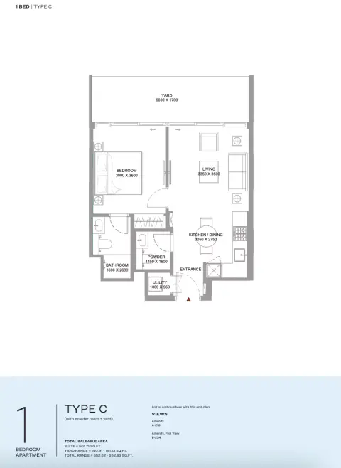 Bayfront Marina Residences: Type C, 652 sq ft 户型图