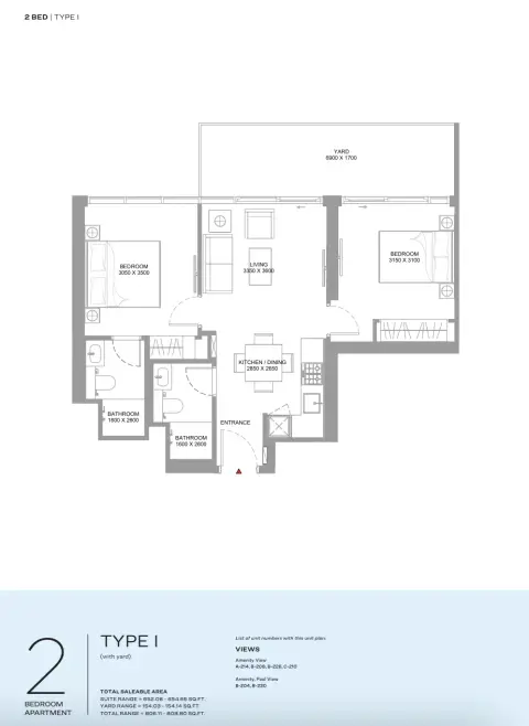Bayfront Marina Residences: Type I, 806 sq ft 户型图