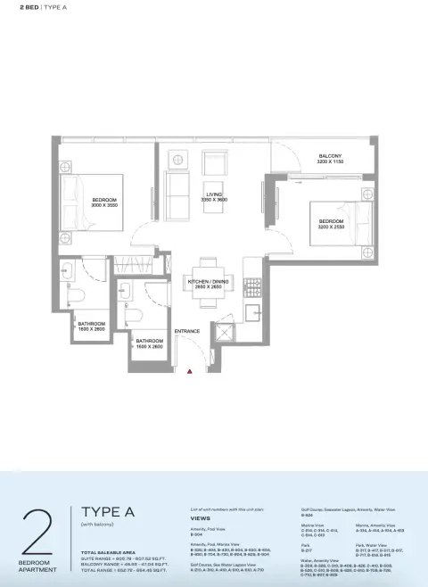 Bayfront Marina Residences: Type A, 652 sq ft 户型图
