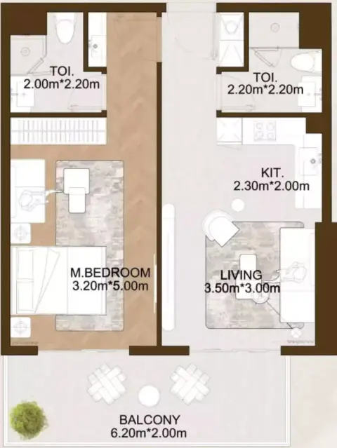 Sports View Residence Phase 2 by Al Helal Al Zahaby: Floor plan Type 403, 689 sq ft
