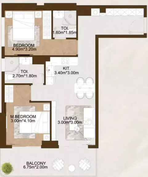 Sports View Residence Phase 2 by Al Helal Al Zahaby: Floor plan Type 404, 861 sq ft