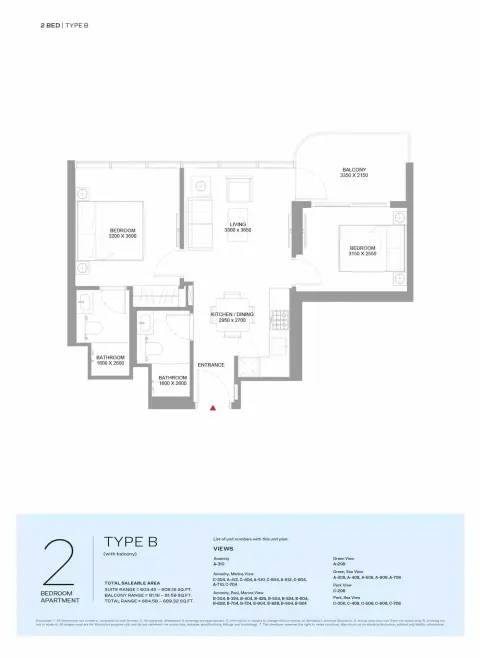 Pierside Marina Residences: Floor plan Type B, 689 sq ft