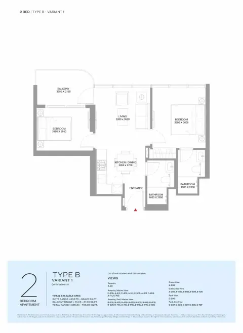 Pierside Marina Residences: Floor plan Type B-VARIANT 1, 705 sq ft