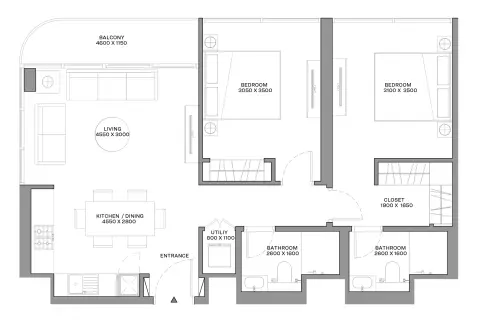 شوبا كورالاين بيتش ريزيدنسز: مخطط الطابق Type C, 875 sq ft