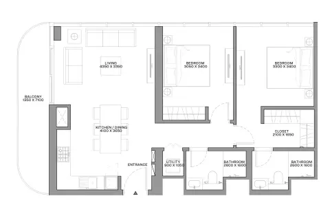 شوبا كورالاين بيتش ريزيدنسز: مخطط الطابق Type D, 992 sq ft