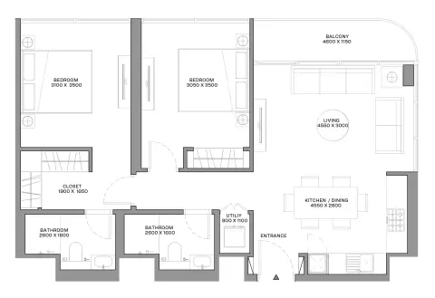شوبا كورالاين بيتش ريزيدنسز: مخطط الطابق Type C, 876 sq ft