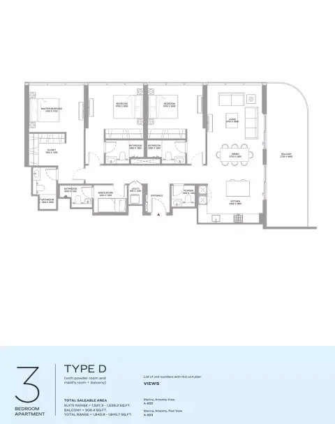 Capeside Marina Residences: Floor plan Type D, 1,843 sq ft
