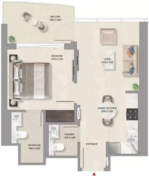 AquaCrest: Type A, 569 sq ft 户型图