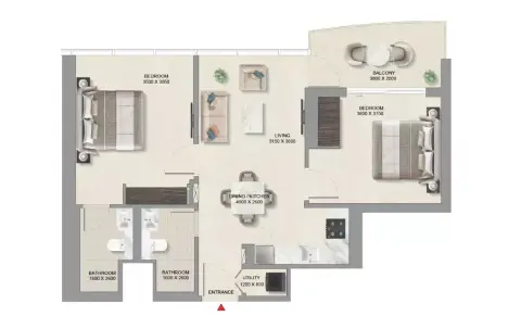 AquaCrest: Type C, 858 sq ft 户型图